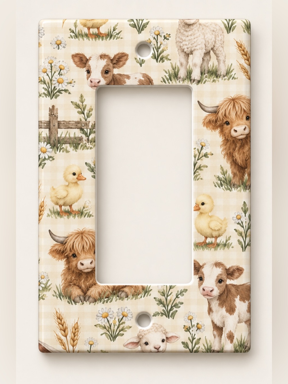 Baby Farm Animals Nursery Rocker GFCI Cover Highland Cow Lamb Kids Farmhouse